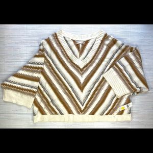 Anthropologie ✨NWT✨ Metallic Chevron Dolman Sweater * Tan Multi * Sz XS/S *